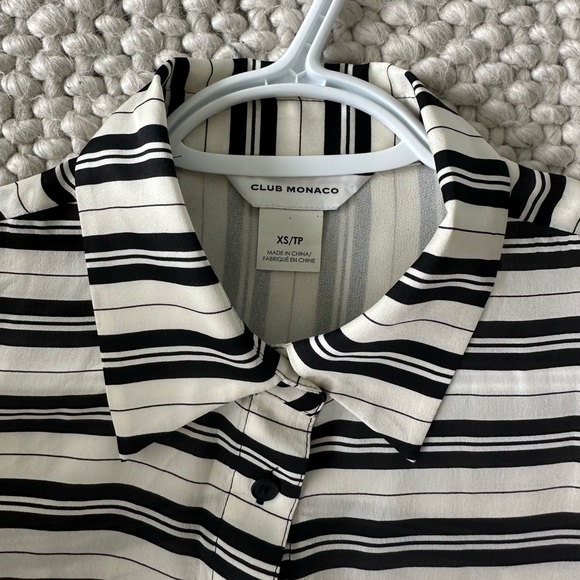 Club Monaco White and Black Striped Button Up Silk Blouse - size XS - Picture 2 of 3